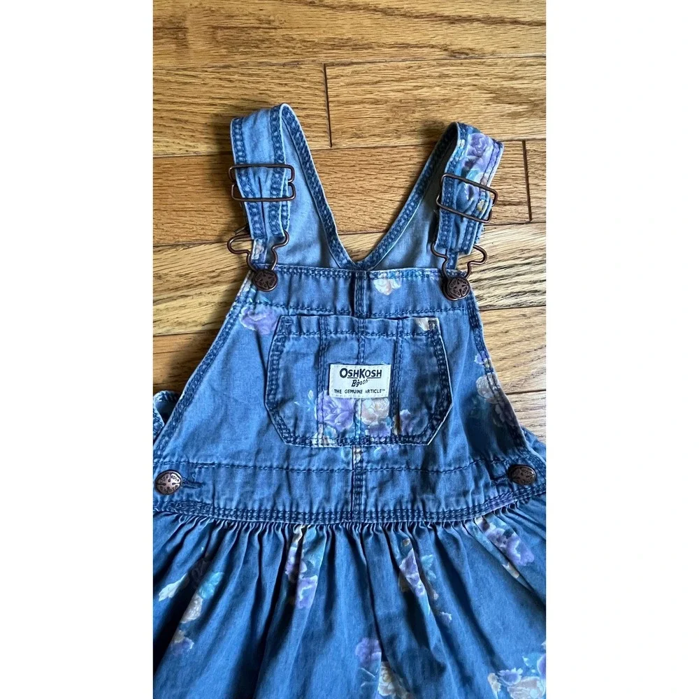 OshKosh Bgosh Girls 18M Blue Floral Denim Overall Dress Jumper Cotton